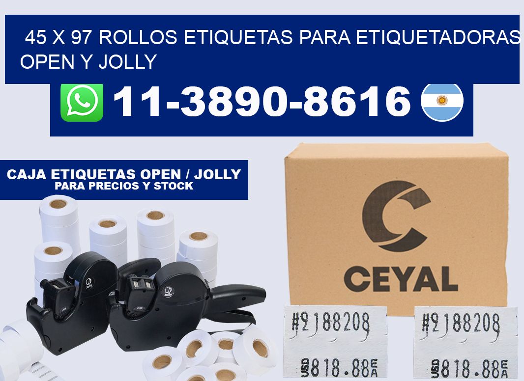 45 x 97 Rollos etiquetas para etiquetadoras open y jolly