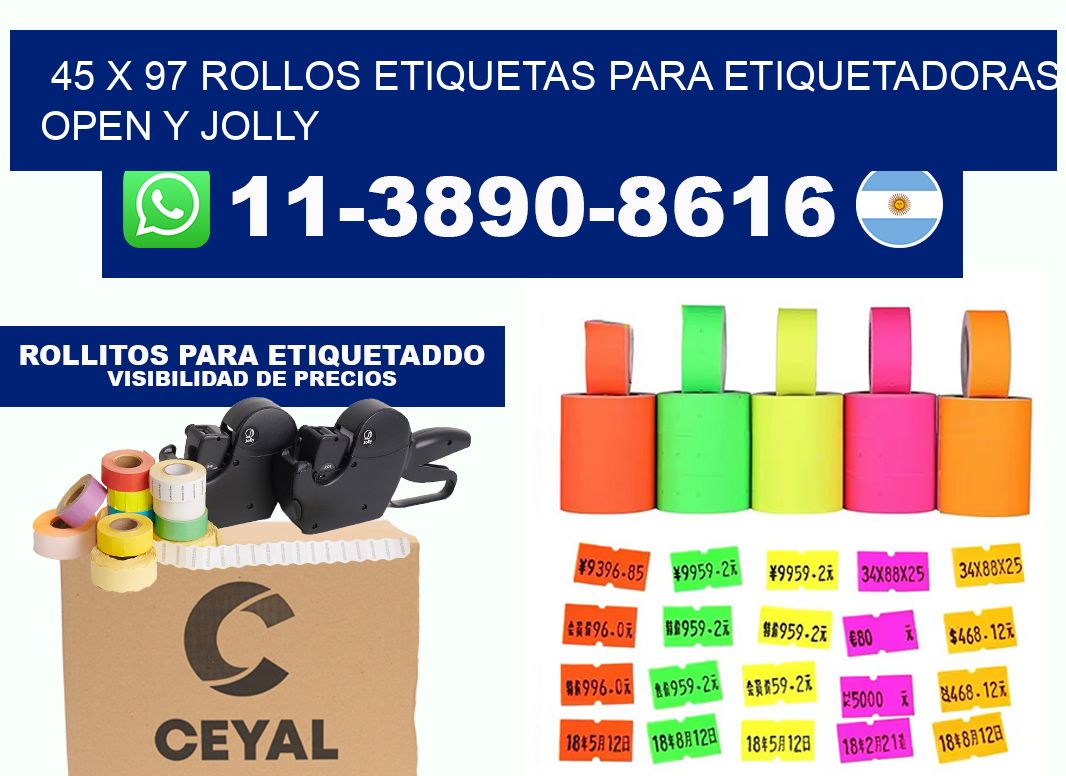 45 x 97 Rollos etiquetas para etiquetadoras open y jolly