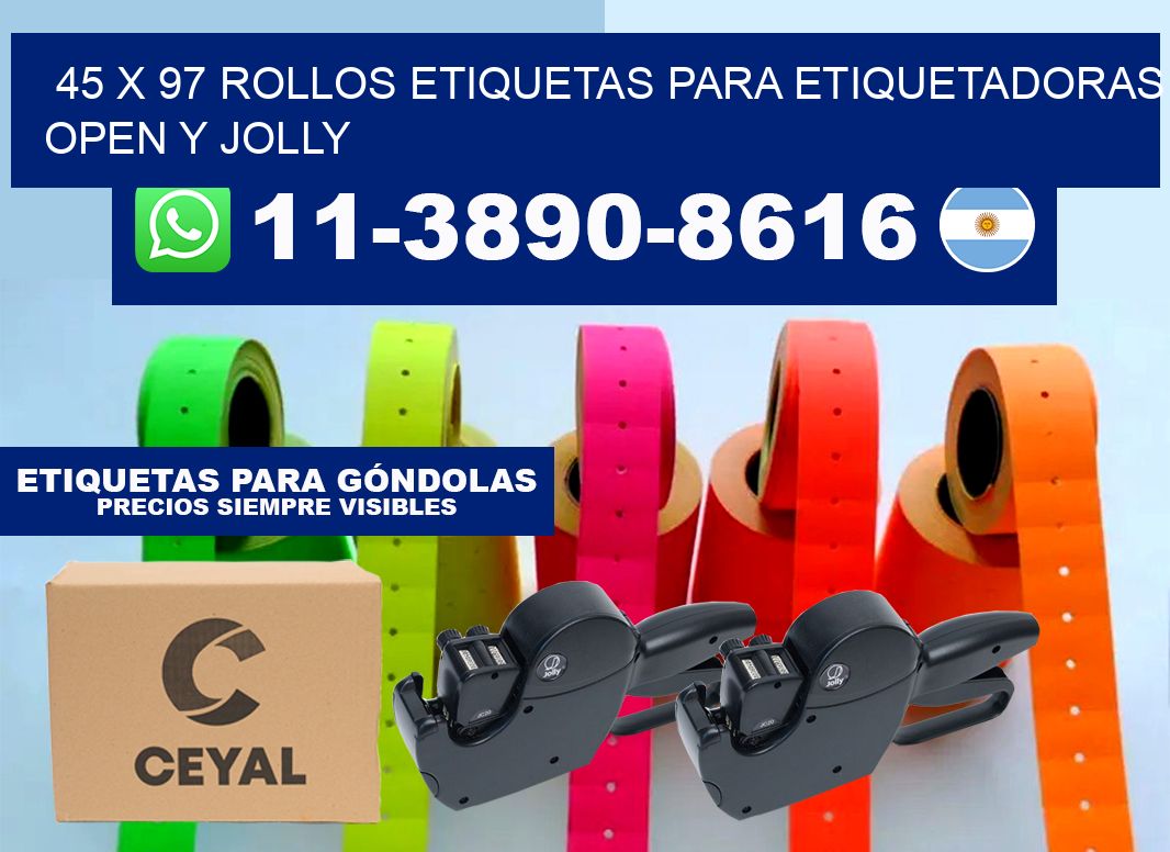 45 x 97 Rollos etiquetas para etiquetadoras open y jolly