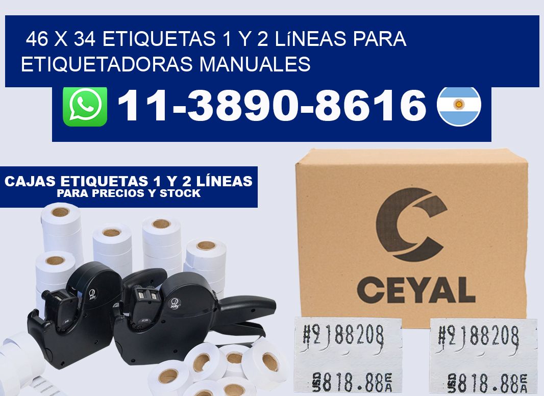 46 x 34 Etiquetas 1 y 2 líneas para etiquetadoras manuales