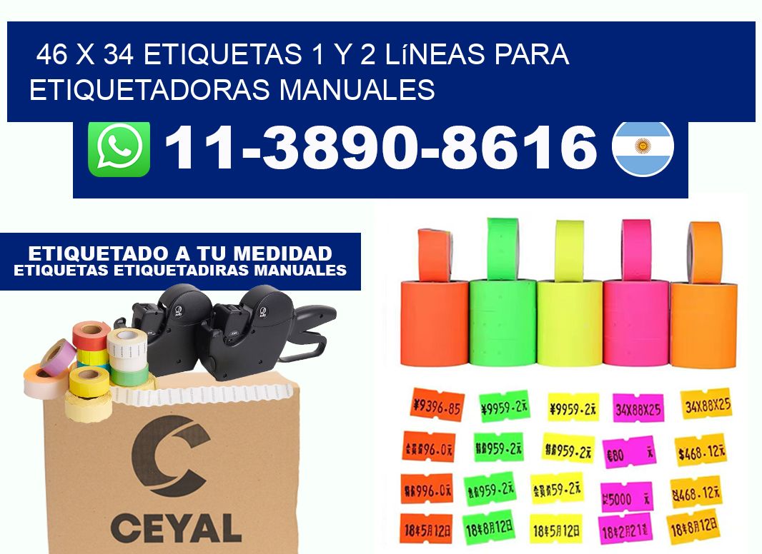 46 x 34 Etiquetas 1 y 2 líneas para etiquetadoras manuales