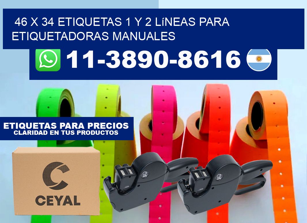 46 x 34 Etiquetas 1 y 2 líneas para etiquetadoras manuales