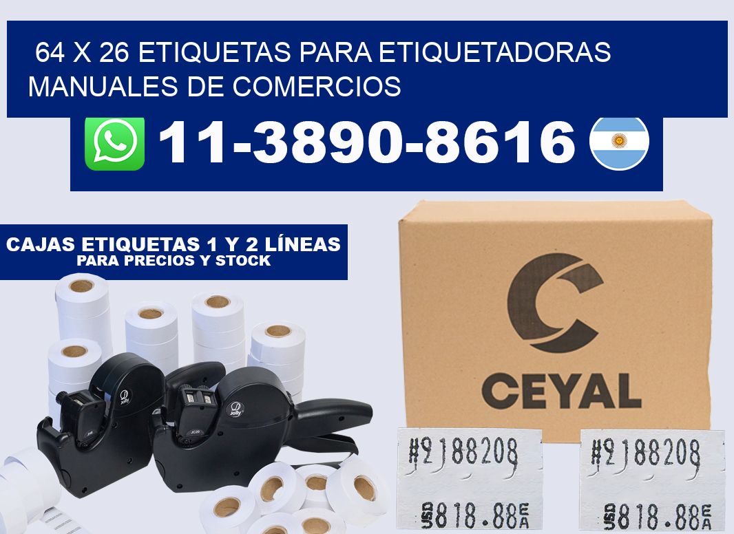 64 x 26 etiquetas para etiquetadoras manuales de comercios