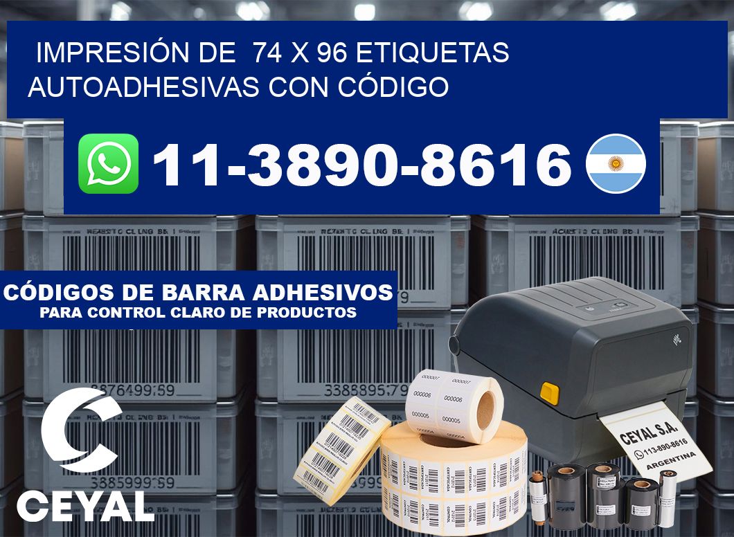 IMPRESIÓN DE  74 x 96 ETIQUETAS AUTOADHESIVAS CON CÓDIGO